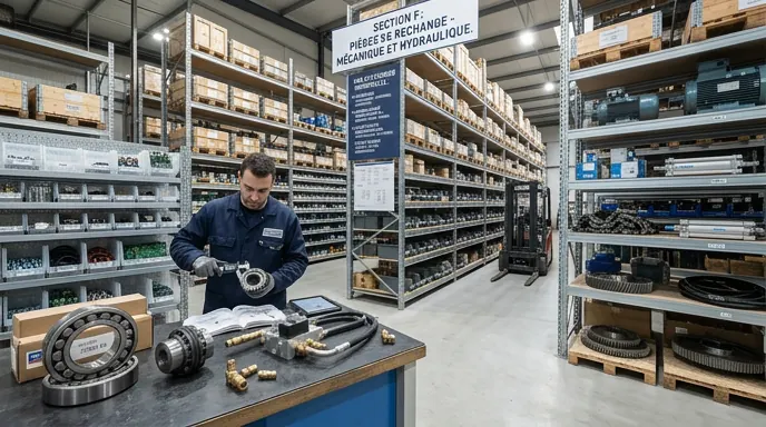 Comptoir de vente C.E.I : conseillers techniques et pièces industrielles exposées